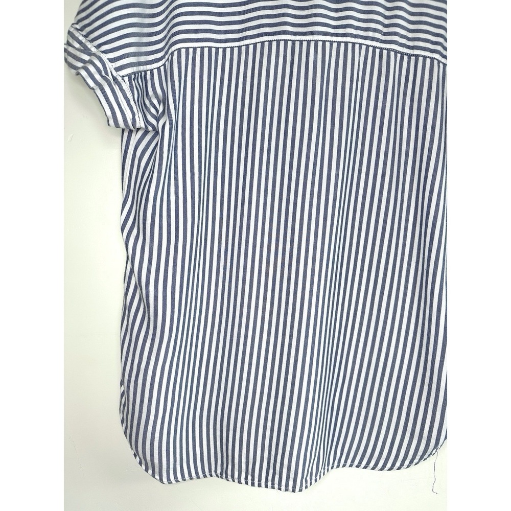 Beach Lunch Lounge Striped Short Sleeve Blouse Size M Blue Rayon Nautical Summer - Picture 10 of 15